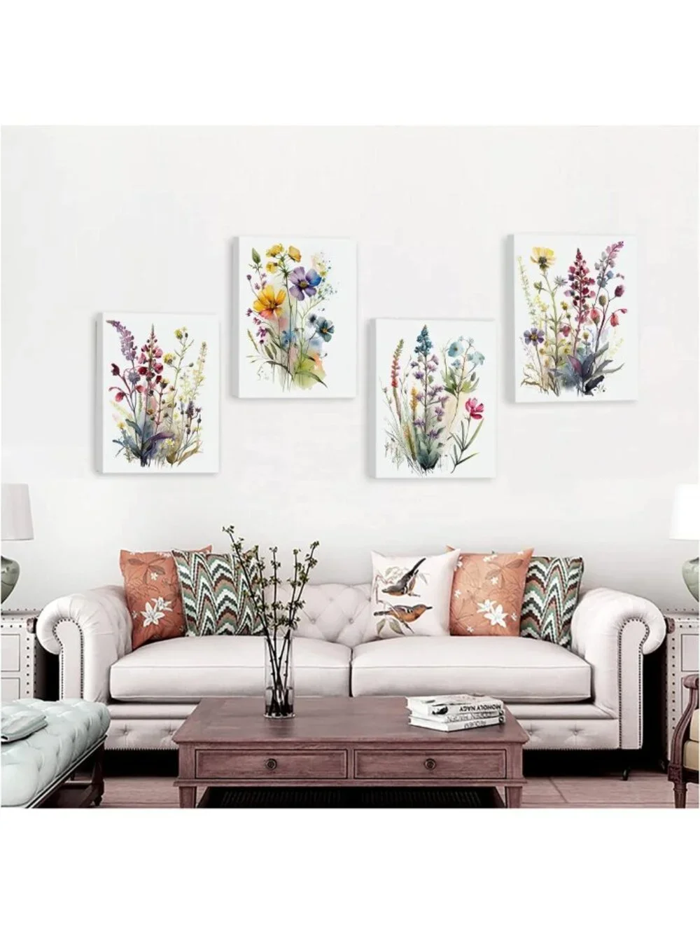 Colorful Wildflower Canvas Art Set of 6 | Botanical Watercolor Floral Decor